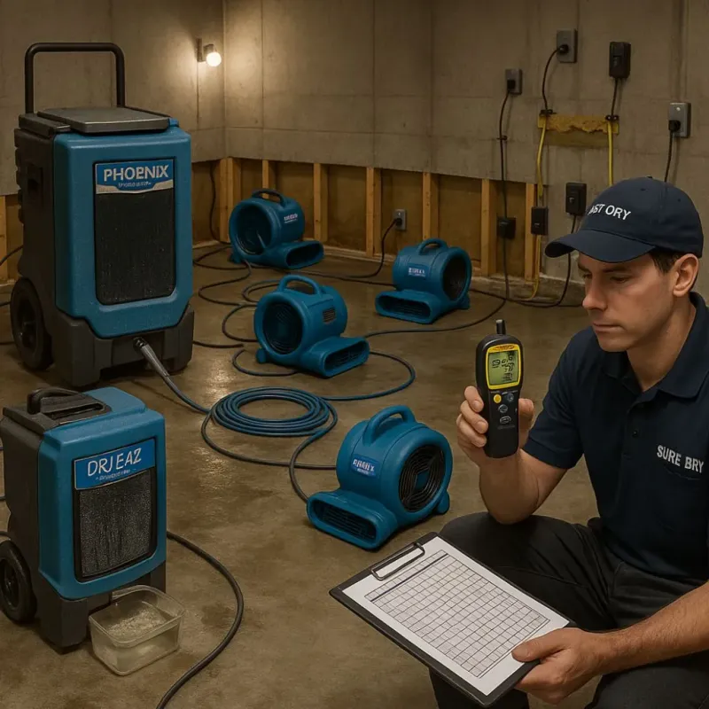Structural Drying and Dehumidification process in Asbury, IA